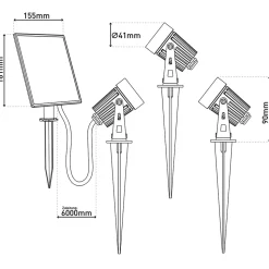 Spot solaire 3 LED Spoti piquet terre extérieur métal plastique noir 3 niveaux puissance LED fixes