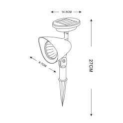 Spot solaire à piquer- Hauteur 37cm- 3 LED blanches- 9 Lumens- Eclairage extérieur Jardin
