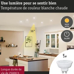 Standard 230 V Réflecteur LED GU10 Flat 37mm 3x550lm 3x4,9W 2700K gradable Blanc signal