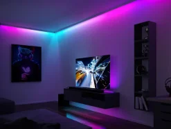 Strip LED intégré dimmable autocollant Dynamic Rainbow RGB Paulmann 6,5W blanc mat L.3m x H.0,2 x P.0,2cm