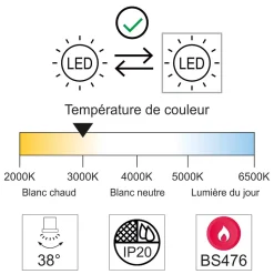 Support spot BBC IP20 + GU10 6W 450lm inclus - garantie 2 ans