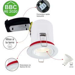 Support spot BBC salle de bain IP65 + GU10 6W 450lm inclus - garantie 2 ans