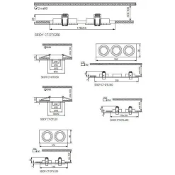 Support Spot Encastrable GU5.3 MR16 3 x 50W IP20 90mmx250mm