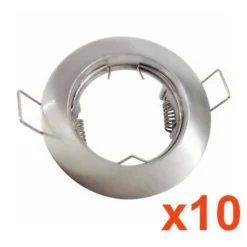Support Spot Encastrable GU10 Rond en Acier Couleur INOX (Pack de 10) - SILAMP