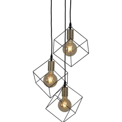 Suspension 3 flammes CANTO métal noir et or douilles E27 pour salle à manger salon couloir bureau 39x39cm