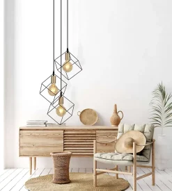 Suspension 3 flammes CANTO métal noir et or douilles E27 pour salle à manger salon couloir bureau 39x39cm