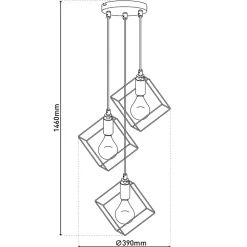Suspension 3 flammes CANTO métal noir et or douilles E27 pour salle à manger salon couloir bureau 39x39cm