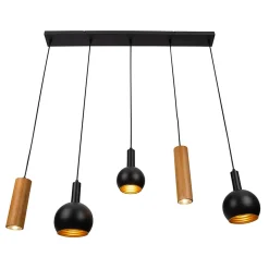 Suspension 5 lampes CUSCO moderne en metal noir hauteur 150 cm dimensions 95x15 cm douille GU10