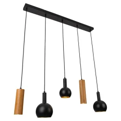 Suspension 5 lampes CUSCO moderne en metal noir hauteur 150 cm dimensions 95x15 cm douille GU10