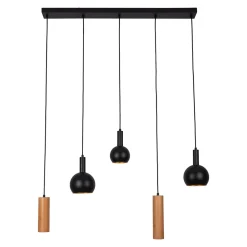 Suspension 5 lampes CUSCO moderne en metal noir hauteur 150 cm dimensions 95x15 cm douille GU10
