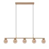 Suspension 5 lampes DONIKA style scandinave 116x12 cm metal et verre brun hauteur 150 cm douille G9
