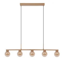 Suspension 5 lampes DONIKA style scandinave 116x12 cm metal et verre brun hauteur 150 cm douille G9