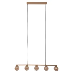 Suspension 5 lampes DONIKA style scandinave 116x12 cm metal et verre brun hauteur 150 cm douille G9