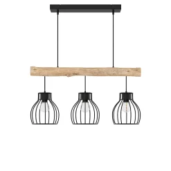 Suspension 3 lampes en bois d'eucalyptus et métal noir - Abby