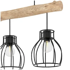 Suspension 3 lampes en bois d'eucalyptus et métal noir - Abby