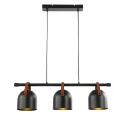 Suspension 3 lampes Hayott noir E27 15W IP20 L.75 x H.120 cm
