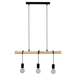 Suspension 3 lampes noir et effet bois E27 28W L.77 x 110 cm GoodHome Hornero