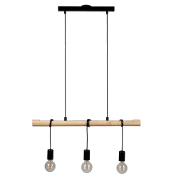 Suspension 3 lampes noir et effet bois E27 28W L.77 x 110 cm GoodHome Hornero