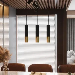 Suspension 3 Lampes Noir Or pour Ampoules GU10 - SILAMP