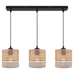 Suspension 3 lampes rotin et métal noir E27 15W H.110cm GoodHome Conebill