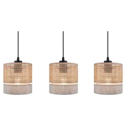 Suspension 3 lampes rotin et métal noir E27 15W H.110cm GoodHome Conebill