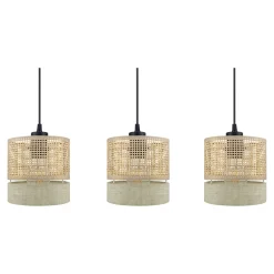 Suspension 3 lampes rotin et métal noir E27 15W H.110cm GoodHome Conebill