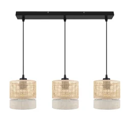 Suspension 3 lampes rotin et métal noir E27 15W H.110cm GoodHome Conebill