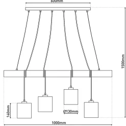 Suspension 4 pièces MALTA metal bois abat-jour textile gris blanc douille E27 pour salon bureau ou table de nuit