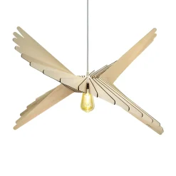Suspension Albatros bois câble torsadé chanvre E27 60W IP44 Ø80 x H.193cm Atelier Loupiote