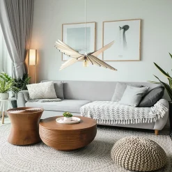 Suspension Albatros bois câble torsadé chanvre E27 60W IP44 Ø80 x H.193cm Atelier Loupiote