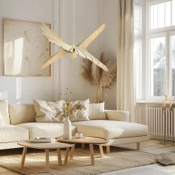 Suspension Albatros bois câble torsadé chanvre E27 60W IP44 Ø80 x H.193cm Atelier Loupiote