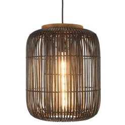 Suspension "allongée" 35x35cm en rotin couleur noire et teck