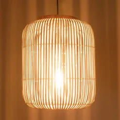 Suspension "allongée" 35x35cm rotin couleur naturelle et teck