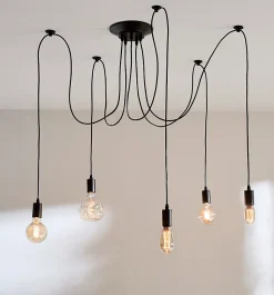 Suspension araignée filaire noir 5 lampes L.80cm E27 Seynave