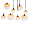 Suspension Art Déco bronze foncé avec verre ambre 8 lumières - Sandra
