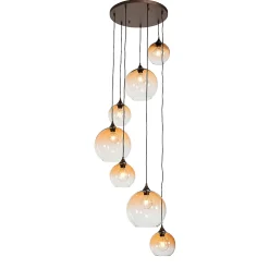 Suspension Art Déco bronze foncé avec verre ambré 7 lumières - Sandra
