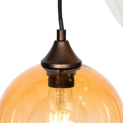 Suspension Art Déco bronze foncé avec verre ambré 7 lumières - Sandra