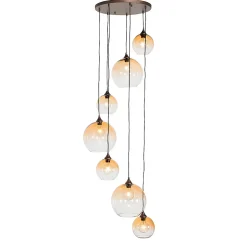 Suspension Art Déco bronze foncé avec verre ambré 7 lumières - Sandra
