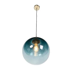 Suspension Art Déco en laiton avec verre bleu océan 33 cm - Pallon