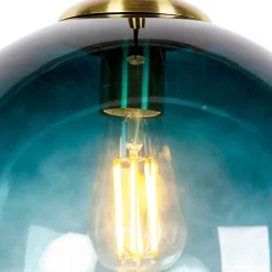 Suspension Art Déco en laiton avec verre bleu océan 33 cm - Pallon
