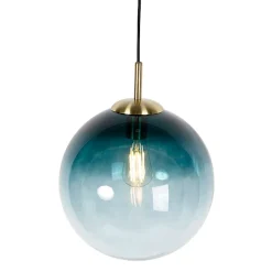 Suspension Art Déco en laiton avec verre bleu océan 33 cm - Pallon