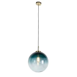 Suspension Art Déco en laiton avec verre bleu océan 33 cm - Pallon