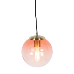 Suspension Art Déco en laiton avec verre rose 20 cm - Pallon