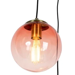 Suspension Art Déco en laiton 45 cm 3 lumières rose - Pallon