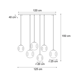 Suspension Art Déco Laiton avec Plaque de Plafond Ovale et Verre Ambré 6 Lumières - Douglass