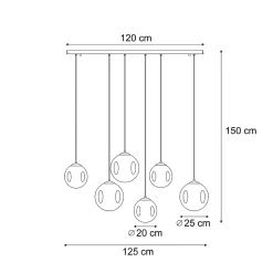 Suspension Art Déco Noire avec Plaque de Plafond Ovale et Verre Vert et Bleu 6 Lumières - Douglass