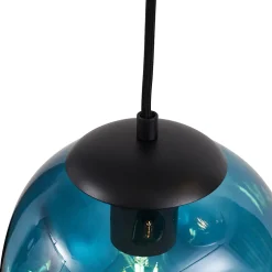 Suspension Art Déco Noire avec Plaque de Plafond Ovale et Verre Vert et Bleu 6 Lumières - Douglass