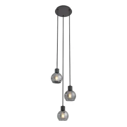 Suspension Art Déco noire avec verre fumé rond 3 lumières - Vidro