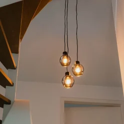 Suspension Art Déco noire avec verre fumé rond 3 lumières - Vidro