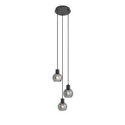 Suspension Art Déco noire avec verre fumé rond 3 lumières - Vidro